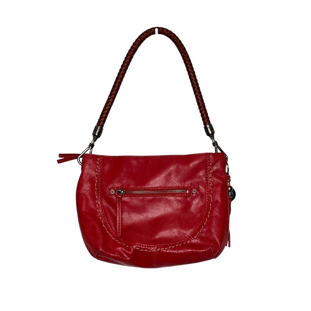 The Sak Red Leather Hobo Shoulder Bag Braided Brown Strap